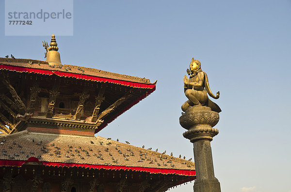 Statue von Garuda am Patan Durbar Square  Dach eines Tempels hinten