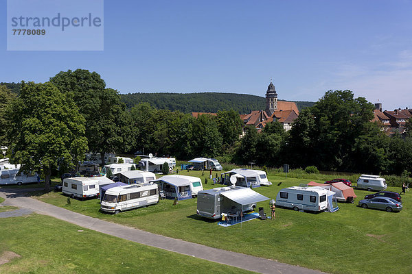 Campsite with caravans  Hannoversch Muenden at back