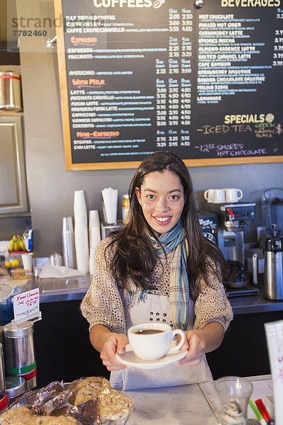 Frau  arbeiten  mischen  Laden  Kaffee  Mixed