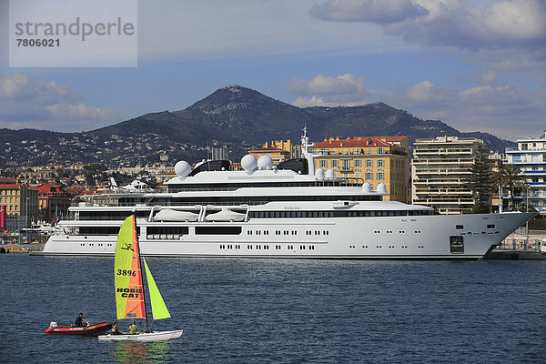 'Motoryacht ''Katara''  Luerssen Yachts shipyard  length 124.4 metres  built in 2010  owned by Sheikh Hamad bin Khalifa bin Hamad bin Abdullah bin Jassim bin Muhammed Al Thani  Emir of Qatar  in the port of Nice'