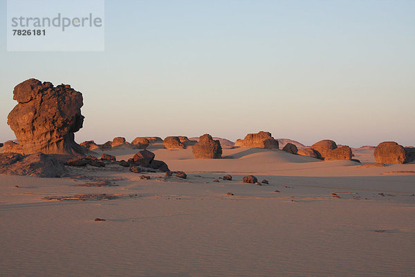 Nordafrika  Felsformation  Felsbrocken  Morgen  Wüste  Natur  Sand  Sahara  Morgendämmerung  Afrika  Algerien
