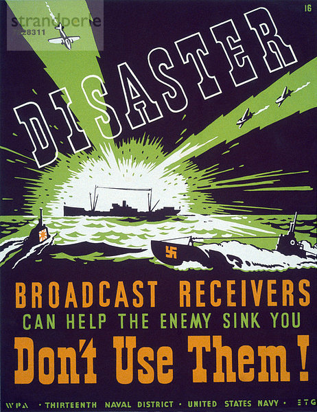 Vereinigte Staaten von Amerika  USA  Frau  zuhören  aufspüren  Gefahr  Bedrohung  Werbung  telefonieren  Stille  Poster  Krieg  amerikanisch  Feind  Verrat  Globus  Zweiter Weltkrieg  II.