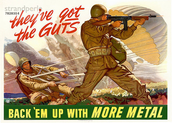 Vereinigte Staaten von Amerika  USA  Recycling  Kampf  Soldat  Poster  Schlacht  Krieg  amerikanisch  Schrottplatz  Fallschirmjäger  Kollektion  Metall  Zweiter Weltkrieg  II.