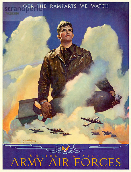 Vereinigte Staaten von Amerika  USA  Flugzeug  Mann  Wolke  Schutz  Poster  Krieg  amerikanisch  Bombe  Zweiter Weltkrieg  II.