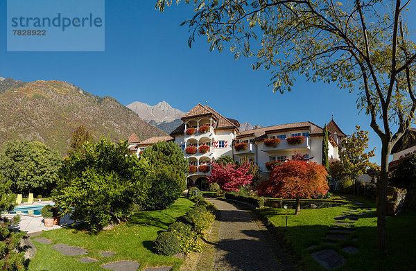 Trentino Südtirol Europa Berg Wohnhaus Hügel Hotel Garten Herbst Italien