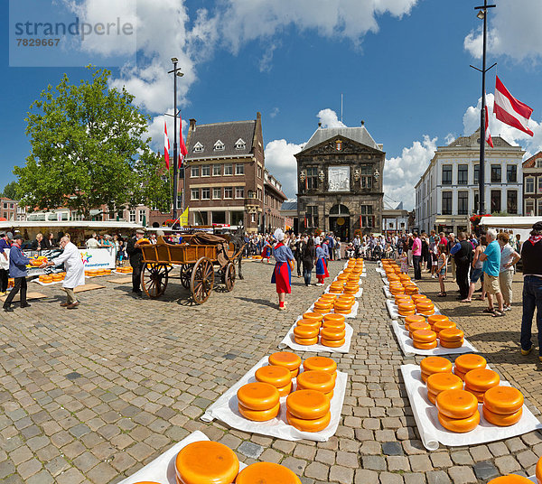 Europa  Mensch  Menschen  Tradition  Sommer  Großstadt  Dorf  Käse  Transport  Gouda  Niederlande  Markt