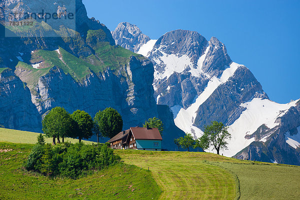 Bauernhaus Europa Berg ernten Heu Schweiz