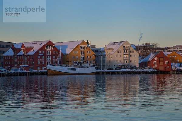 Landschaftlich schön landschaftlich reizvoll Hafen Europa Winter Beleuchtung Licht Landschaft Stadt Großstadt Norwegen Altstadt Stimmung Skandinavien