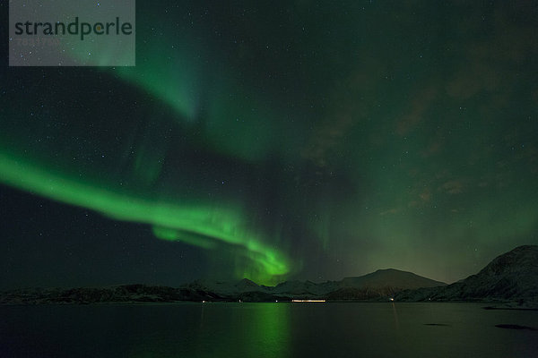 Farbaufnahme  Farbe  Europa  Winter  Nacht  Beleuchtung  Licht  Himmel  Küste  grün  Meer  Figur  Norwegen  Polarlicht  Naturerscheinung  Sehenswürdigkeit  Arktis  Skandinavien