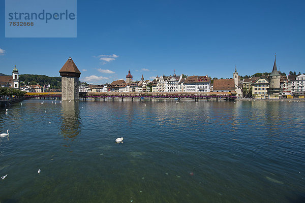 Europa  Stadt  Großstadt  Brücke  Fluss  Sehenswürdigkeit  Altstadt  Kapellbrücke  Luzern  Schweiz