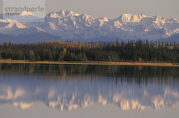 Vereinigte Staaten von Amerika  USA  Farbaufnahme  Farbe  Berg  Spiegelung  See  Herbst  Wrangell-St.-Elias-Nationalpark  Alaska