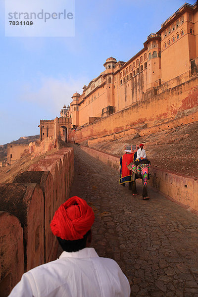 Wand  Attraktivität  Morgen  Sonnenaufgang  Tourist  Festung  Asien  Indien  Rajasthan  Weg