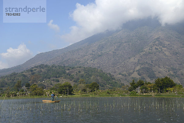 Berg  Landschaft  See  Boot  Vulkan  Mittelamerika  Fischer  Guatemala  Solola