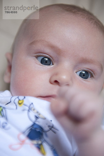 Baby auf dem Rücken liegend mit der Faust