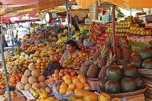 Marktstände mit Früchten auf dem Markt Mercado Central de Sucre  Bolivien