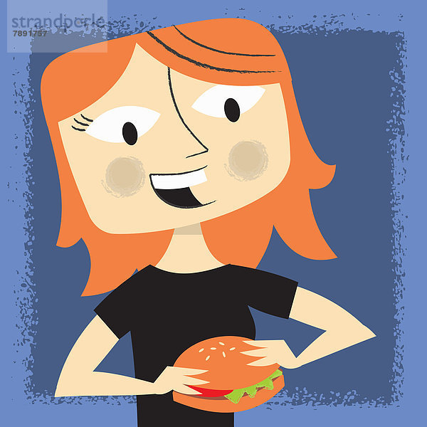Frau isst einen Hamburger