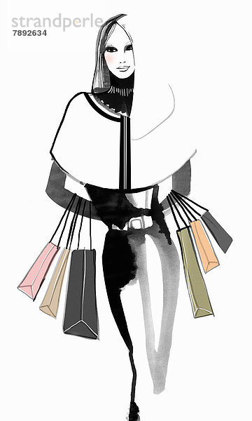Portrait einer eleganten Frau mit Einkaufstaschen