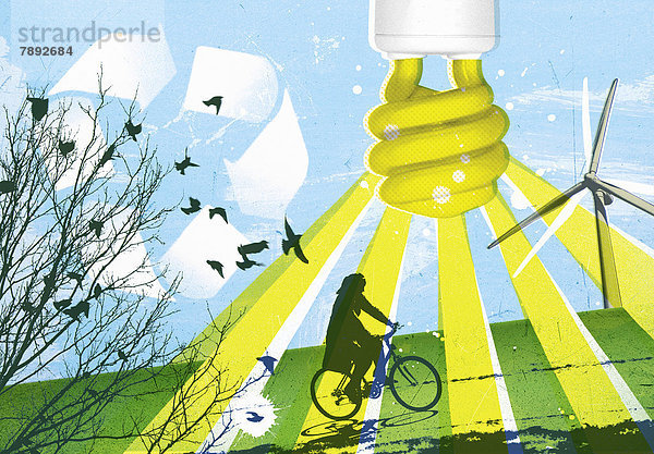 Windturbine Windrad Windräder niedrig Frau Energie energiegeladen Beleuchtung Licht Symbol Recycling Blumenzwiebel