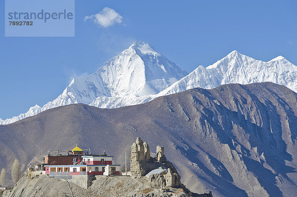 Dhaulagiri Mountain  8167 m  Jhong Gompa in the foreground  seen from Muktinath