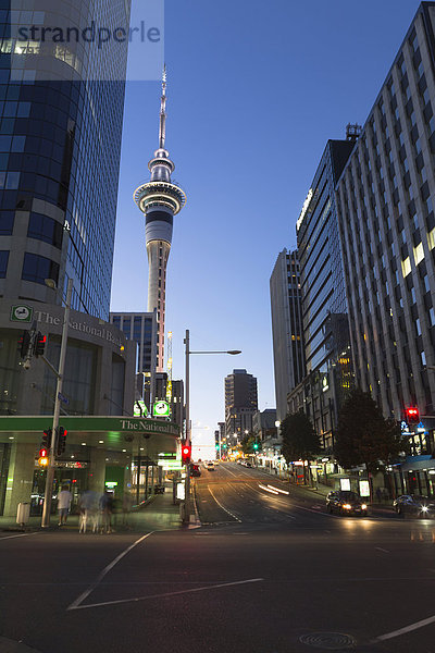 Nachtaufnahme  Victoria Street West  Skytower und Hochhäuser