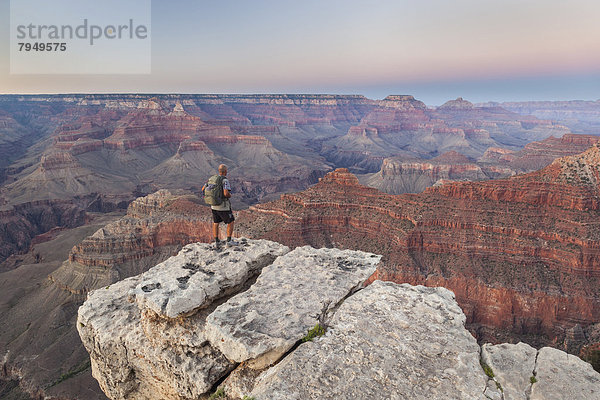 Felsbrocken  stehend  Mann  sehen  Landschaft  Wüste  Ansicht  Sonnenaufgang  Schlucht