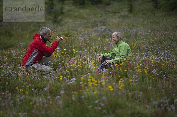 Mann  Fotografie  nehmen  Ehefrau  Feld  Wildblume