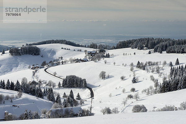 Deutschland  Baden Württemberg  Blick auf das schneebedeckte Münstertal