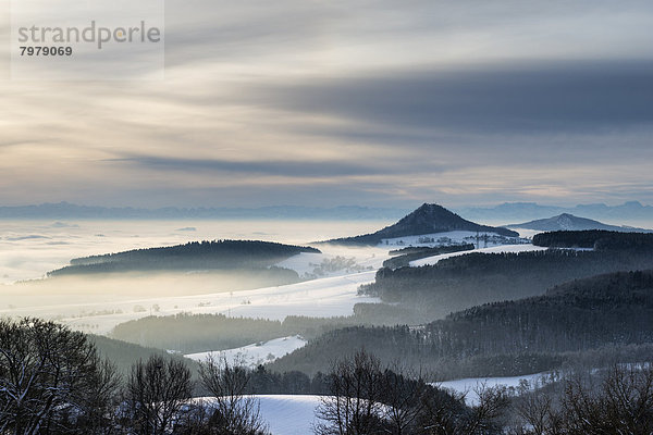 Germany  Baden Wuerttemberg  View of foggy Hegau landscape
