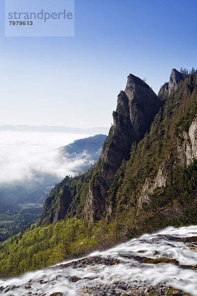 Austria  Styria  Waterfall and mist in Mur Valley on Krumpenalm