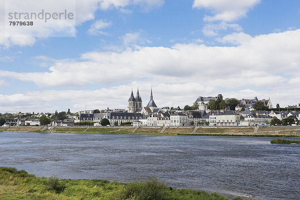 France  Blois  View of Saint Nicholas church and Royal castle with river Loire
