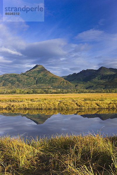 Vereinigte Staaten von Amerika  USA  Landschaftlich schön  landschaftlich reizvoll  Berg  Lösung  Gezeiten  Frau  vorwärts  Morgendämmerung  Alaska  Bucht  Kodiak Island