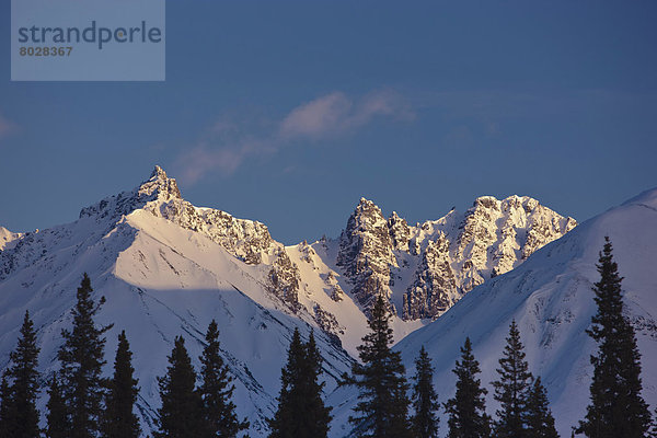 Winter  Sonnenuntergang  Ansicht  Vorgebirge  Alaska  Alpenglühen