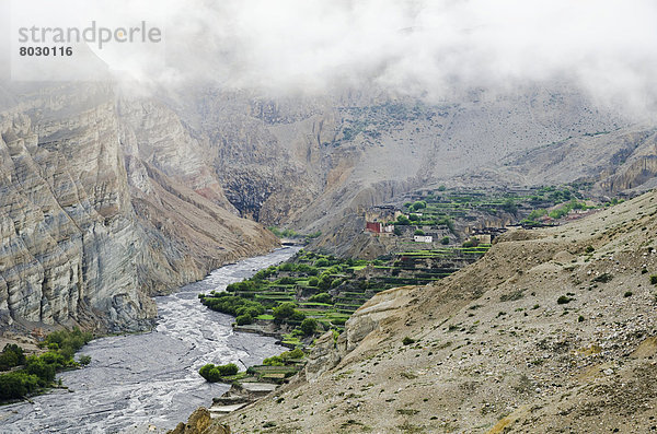 Terraces of nepalese tetang village Upper mustang nepal