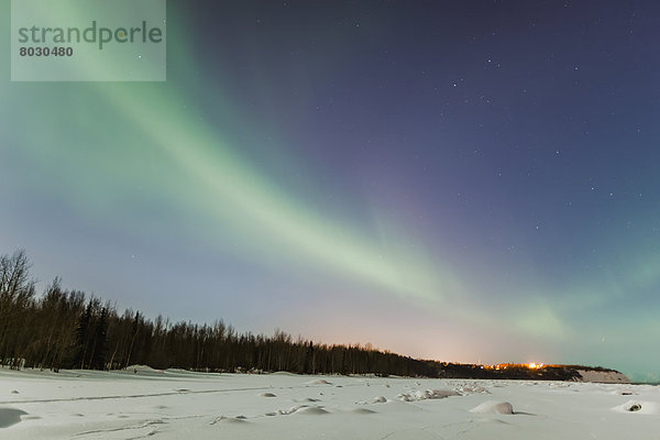 Winter  Amerika  Nacht  folgen  Himmel  über  Küste  Verbindung  zeigen  Polarlicht  Point Woronzof Park  Alaska  Anchorage