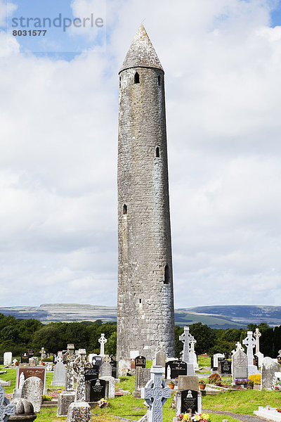 Round tower and cemetery Kilmacduagh county galway ireland
