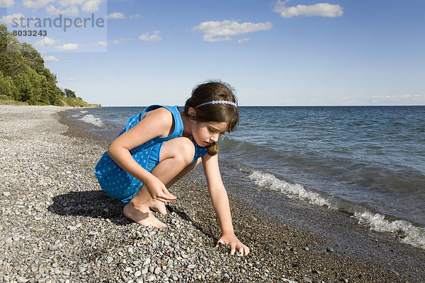 Stein  Strand  See  sammeln  jung  Mädchen  Ontario