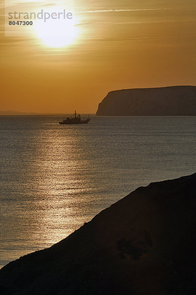 Sonnenuntergang  Großbritannien  Boot  angeln  Bucht  England  Isle of Wight