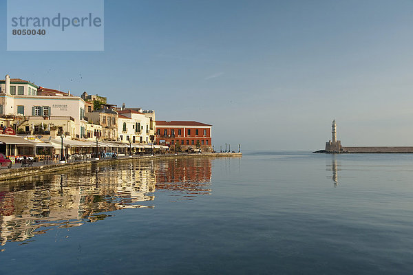Fischereihafen Fischerhafen Küste Morgendämmerung Ansicht Chania Kreta Griechenland