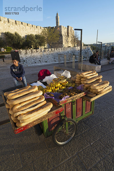 Jerusalem  Hauptstadt  Blumenmarkt  Brot  Hintergrund  verkaufen  Kind  Bagel  Zitadelle  Israel