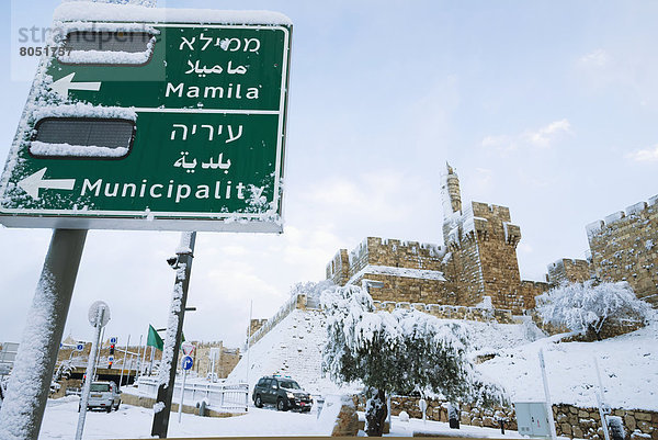 Jerusalem  Hauptstadt  Stadtmauer  unterhalb  Israel  alt  Schnee