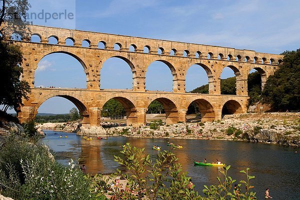 Feuerwehr gehen unterhalb Tourist Brücke schreiben UNESCO-Welterbe 30 Aquädukt Gard Pont du Gard römisch