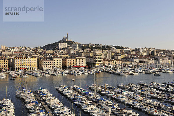 Hafen Wohngebäude Hügel Großstadt Ansicht Natürlichkeit Marseille alt