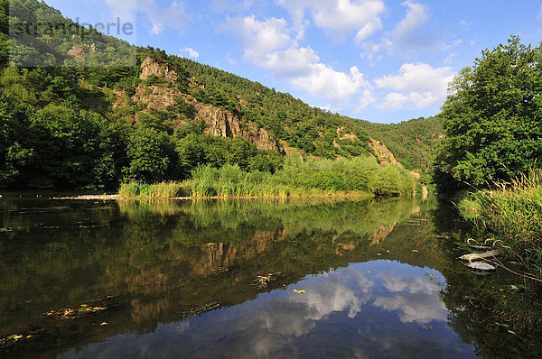 Spiegelungen im ruhigen Wasser der oberen Loire