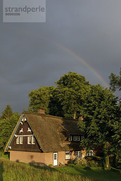 Wohnhaus über Reetdach Regenbogen