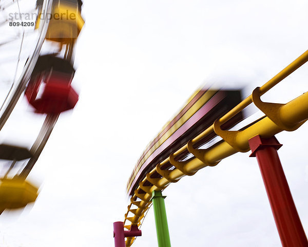 Blurred view of roller coaster ride