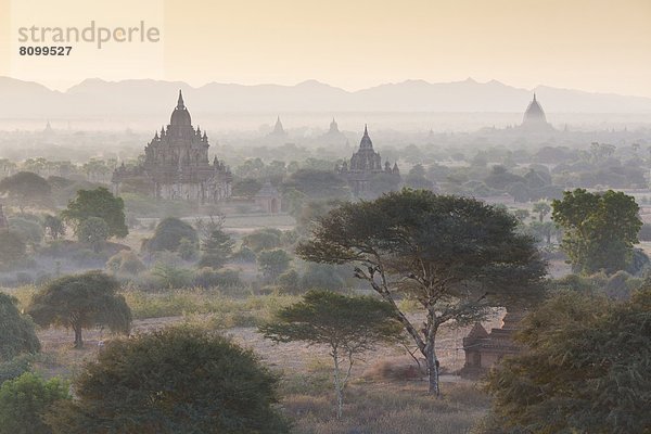 Morgen  über  Dunst  früh  Ansicht  Südostasien  Tempel  Myanmar