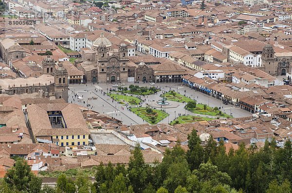 Stadtansicht  Stadtansichten  über  Hügel  Großstadt  Stadtplatz  UNESCO-Welterbe  Cuzco  Cusco  Peru  Südamerika