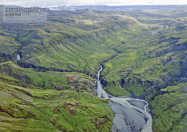 Gletscherfluss und Canyon  Luftaufnahme Vatnajökull und Skaftafell Nationalpark