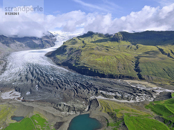 Luftaufnahme Gletscherzunge Svinanesjökull  die Teil des Vatnajökull ist