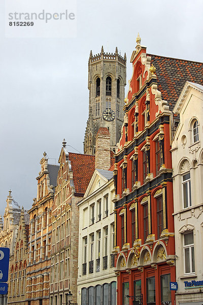 Guild houses with Dutch gables  bell tower at back